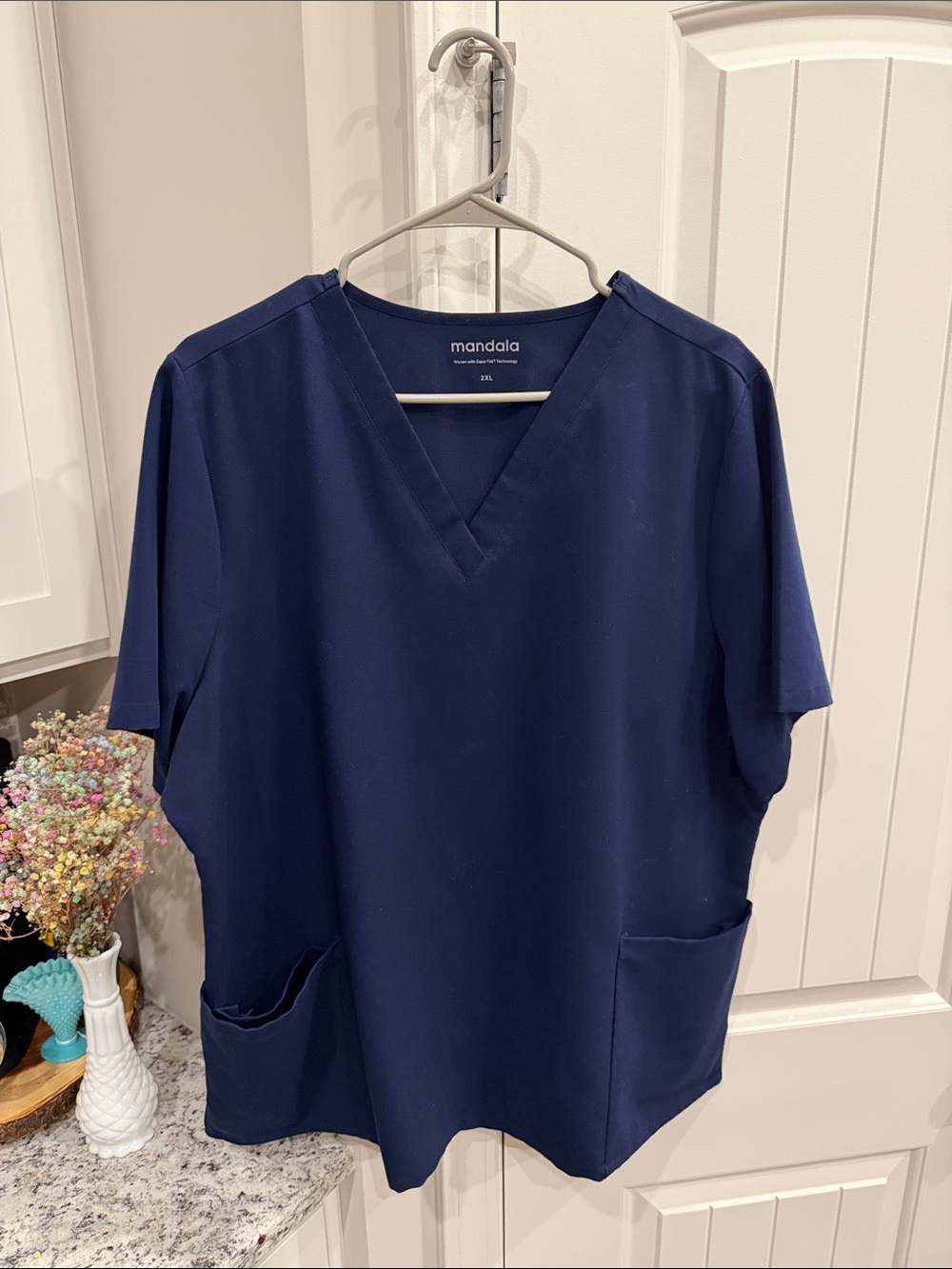 Mandala Women's Navy V-Neck Medical Scrub Top